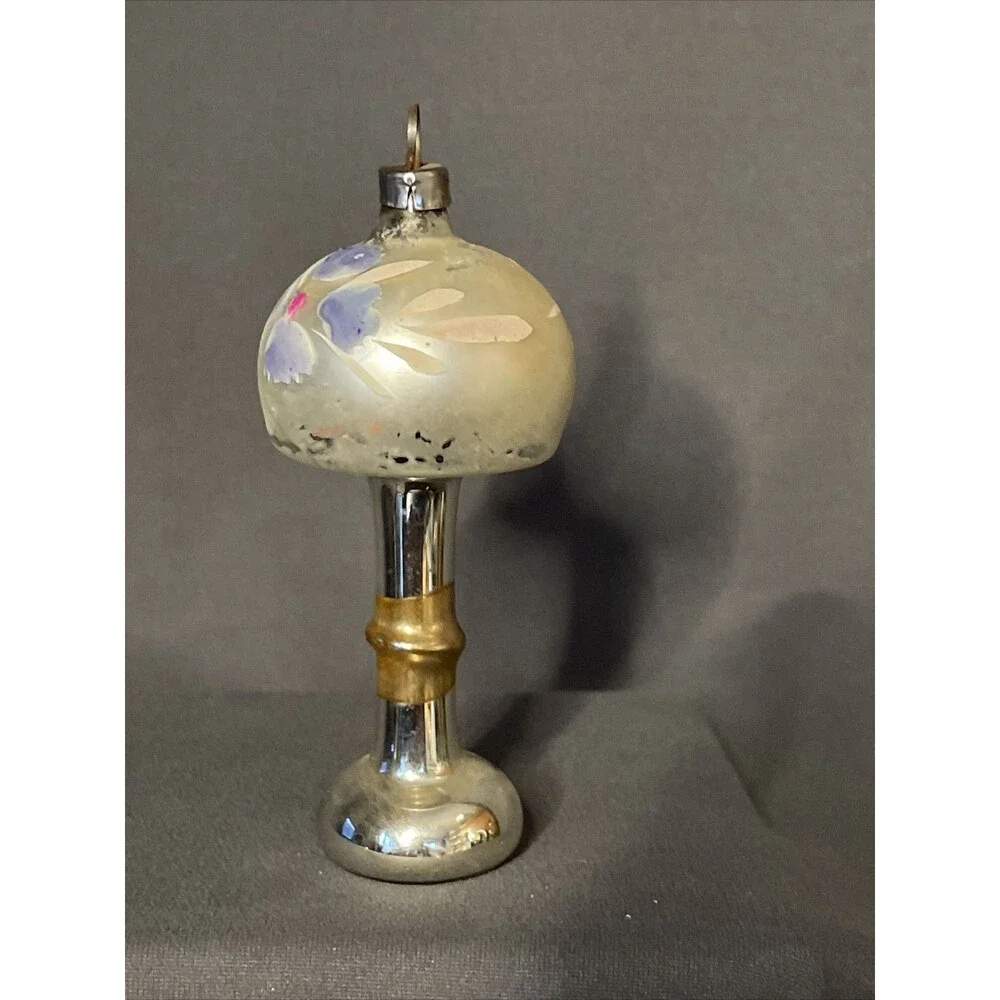 Vintage Christmas Mercury Glass Ornament Table Lamp Mushroom Hand-painted NICE